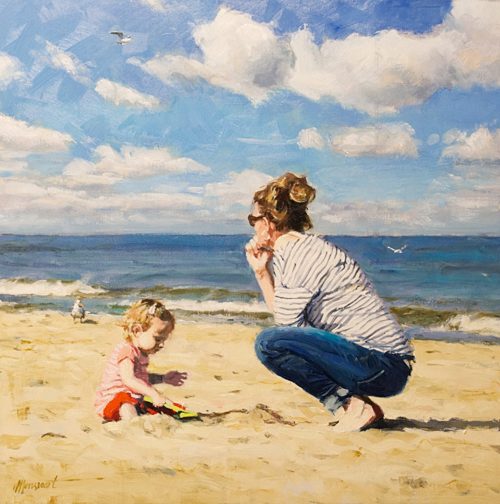 portret in opdracht schilderij moeder en kind strand