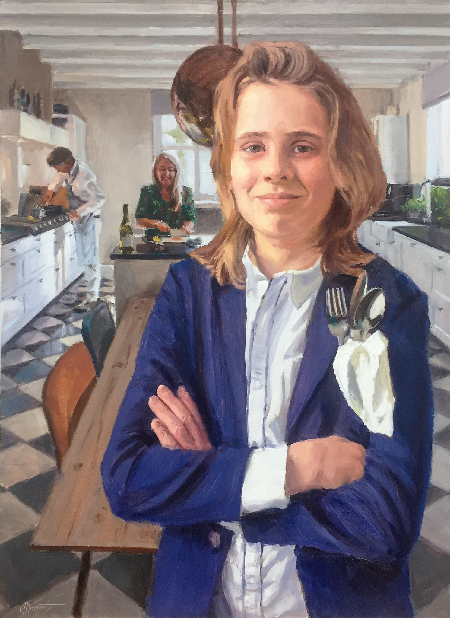 schilderij portret jongen in keuken