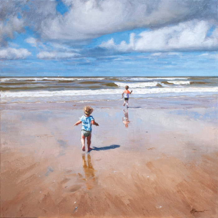 portret in opdracht schilderij kinderen strand