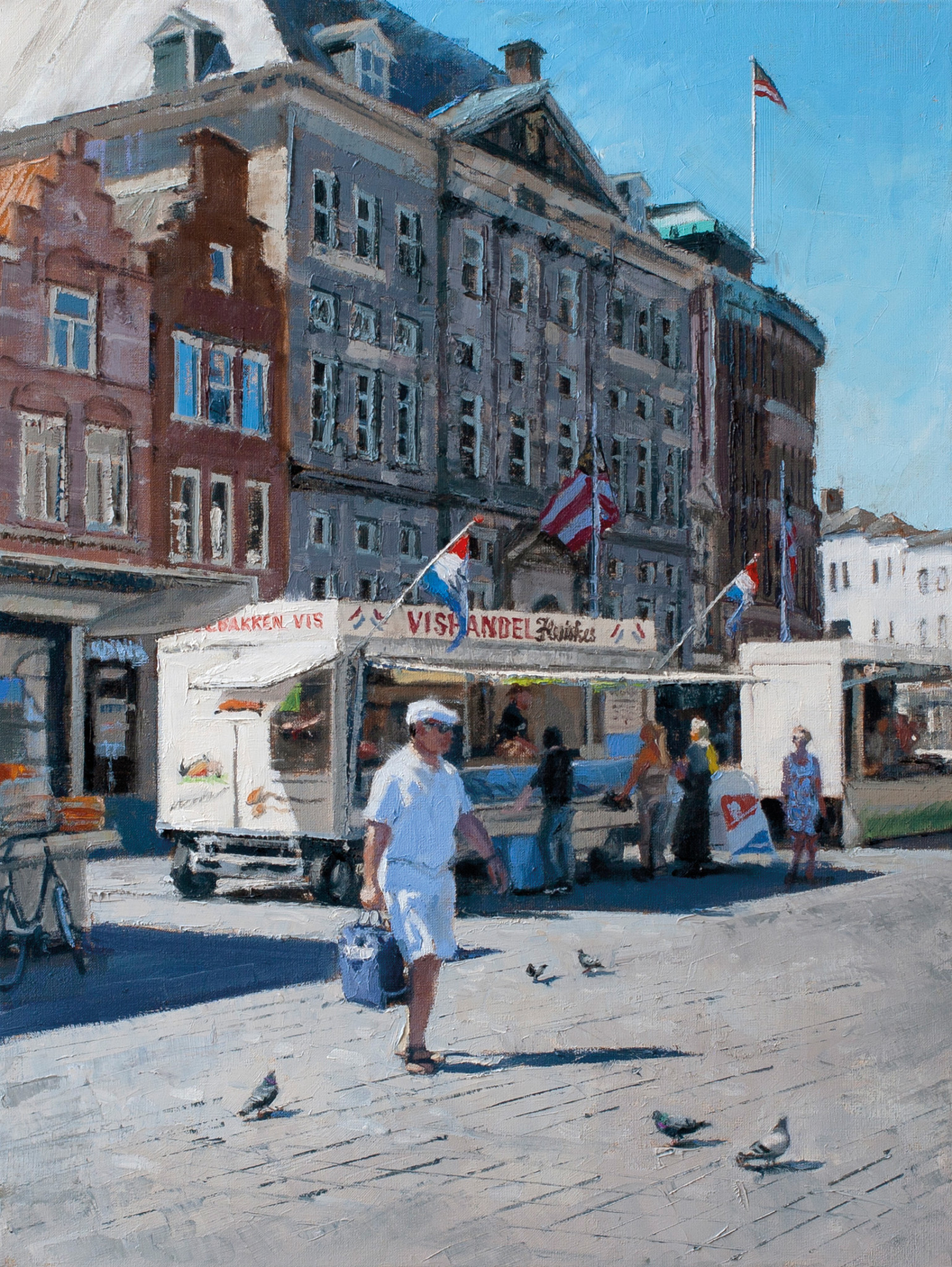 schilderij markt stadhuis den bosch viskraam