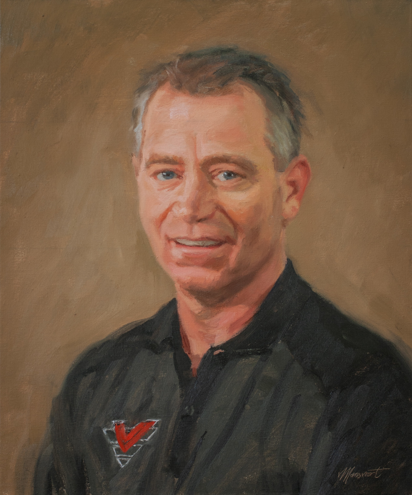 portret schilderij man in grijs zwart shirt